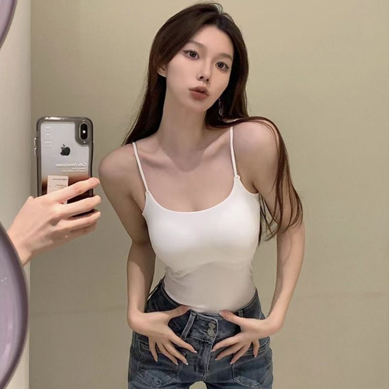 New spicy girl white small camisole vest with chest cushion for women to wear, versatile and sporty, pure desire, sleeveless base for women black one size fits all