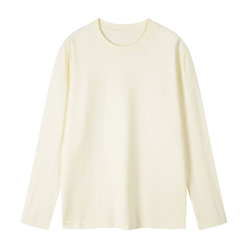 White long sleeved T-shirt for women in early spring, simple and loose, made of pure cotton as the base, layered for spring and autumn, with a solid color T-shirt as the inner layer black M