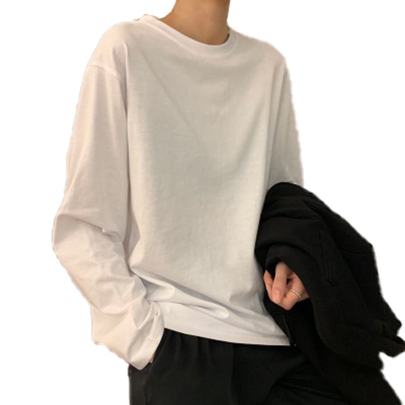 White base shirt for women in autumn 2025, new Korean style women's clothing, stylish interior, solid color, student long sleeved T-shirt, women's fashion black M