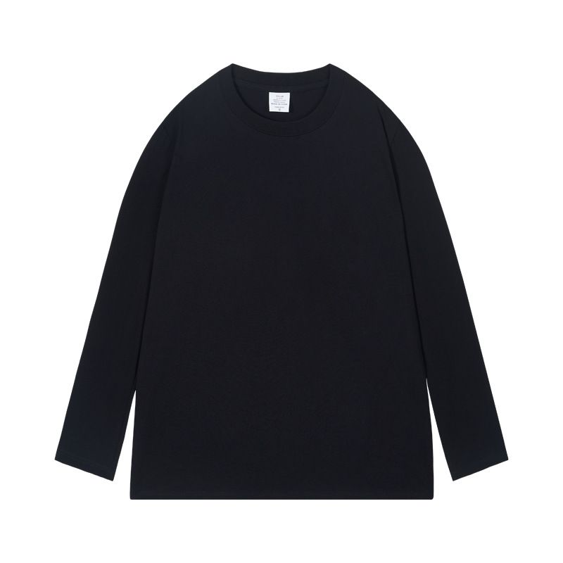 2024 Xinjiang cotton heavyweight pure cotton long sleeved T-shirt for men, autumn and winter pure white round neck base shirt, basic T-shirt for women black Suggestion S (80-100 pounds)