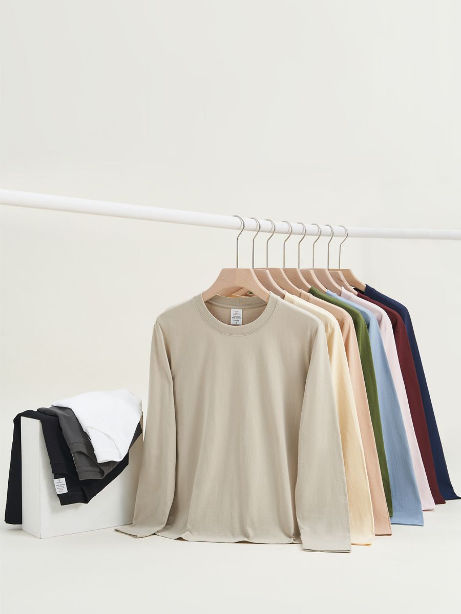 2024 Xinjiang cotton heavyweight pure cotton long sleeved T-shirt for men, autumn and winter pure white round neck base shirt, basic T-shirt for women black Suggestion S (80-100 pounds)