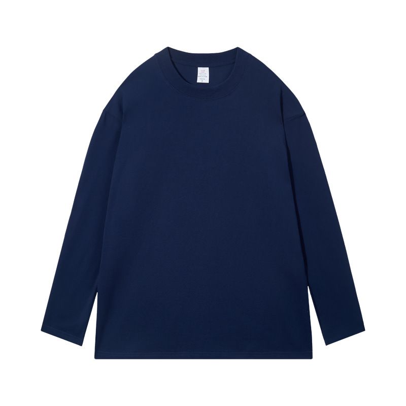 2024 Xinjiang cotton heavyweight pure cotton long sleeved T-shirt for men, autumn and winter pure white round neck base shirt, basic T-shirt for women black Suggestion S (80-100 pounds)