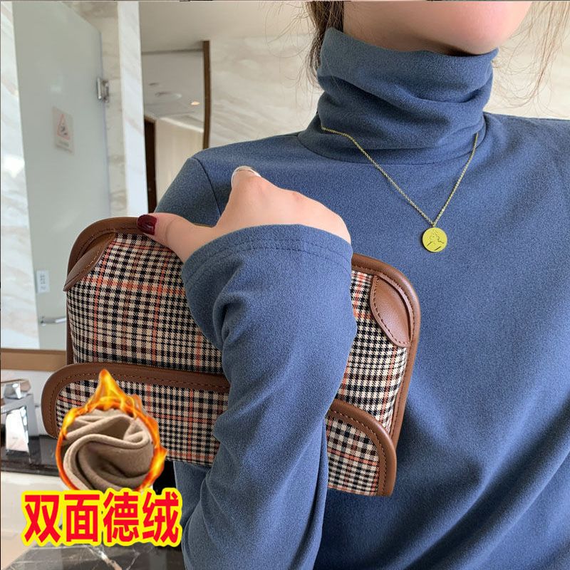 Double sided German velvet high neck base shirt for women, autumn and winter new style, slim fit and stylish, with thickened warm long sleeved inner layer T-shirt for women Style_1 S recommends 60-85