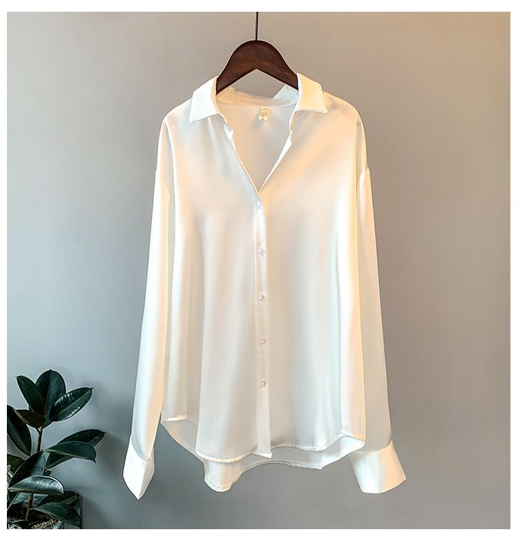 Long sleeved satin shirt for women with a niche design, suitable for spring and autumn sun protection in 2025, versatile and hanging, retro Hong Kong style shirt top Style_1 S