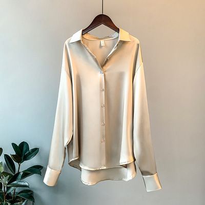 Long sleeved satin shirt for women with a niche design, suitable for spring and autumn sun protection in 2025, versatile and hanging, retro Hong Kong style shirt top Style_1 S