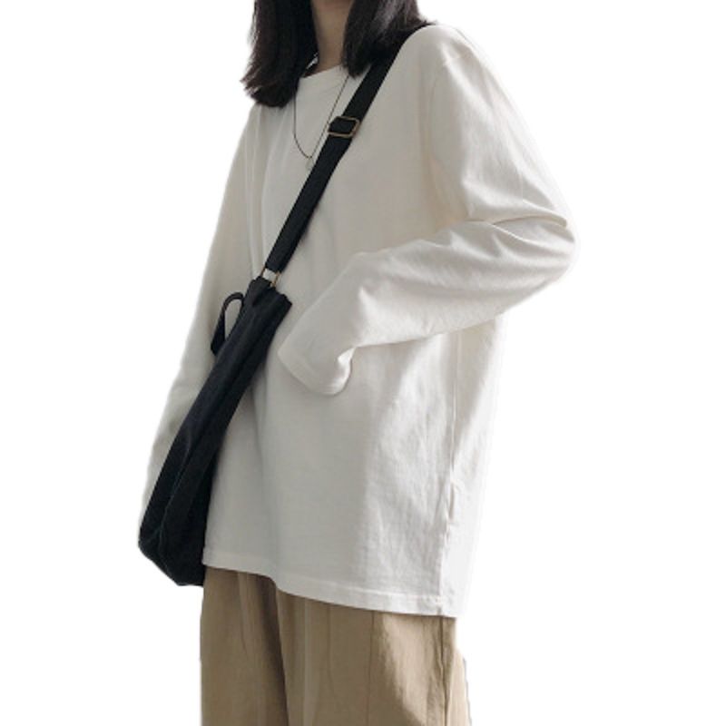 Long sleeved T-shirt for women in the autumn of 2025, white student interior bottom shirt, Korean version upper garment, women's one-piece hair collection black M