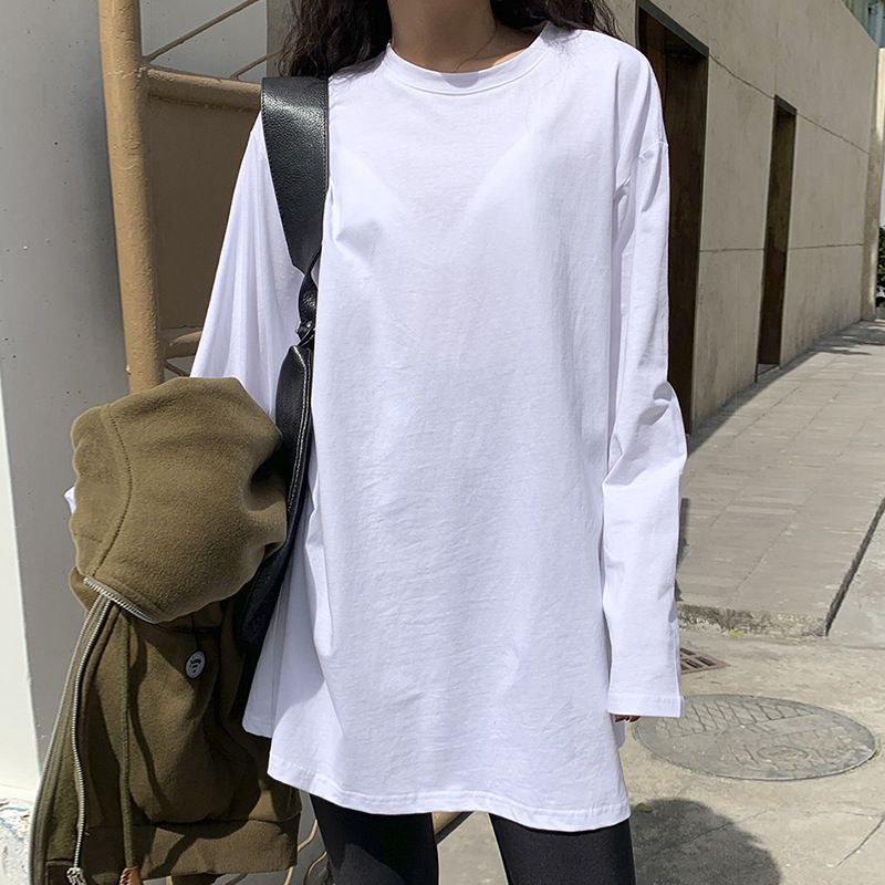 2023 Autumn New Women's Clothing Korean Edition Color Split Long Sleeve T-shirt Women's Top Bottom Shirt Trendy Western Small Shirt black M