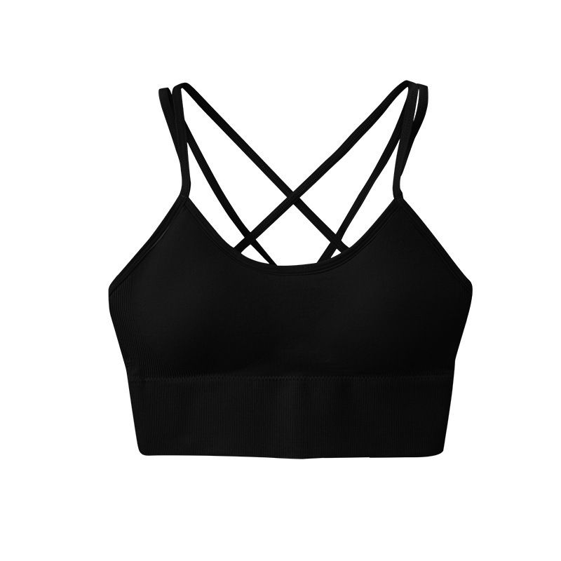 Cross border sports bra for women, plus size, thin design, quick drying, shock-absorbing, running, yoga vest, cross beautiful back, gathering underwear black M