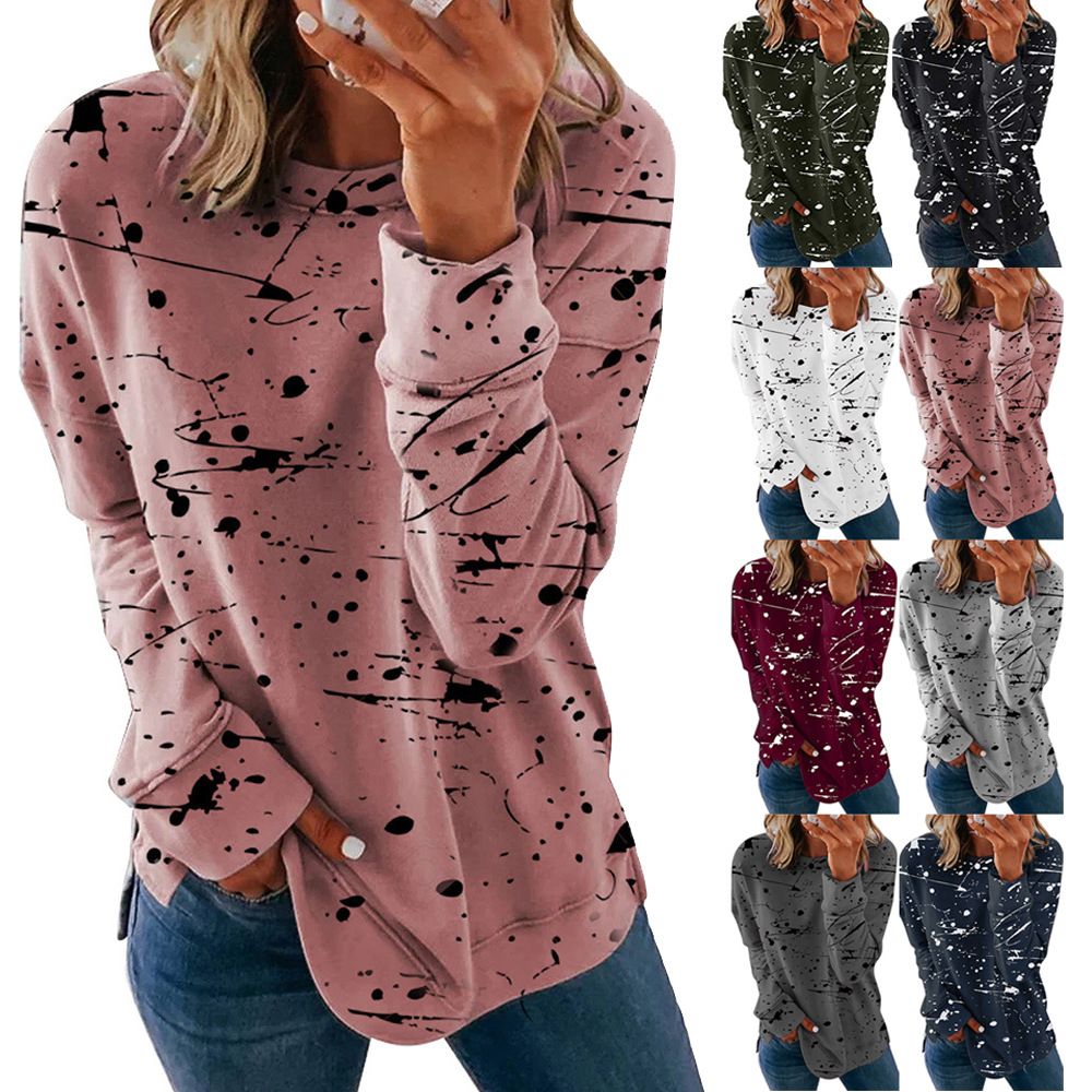 2022 Spring and Autumn New European and American T-shirt Women's eBay Graffiti Printed Loose and Versatile Top Long Sleeve T-shirt Elegant temperament Style_1 S
