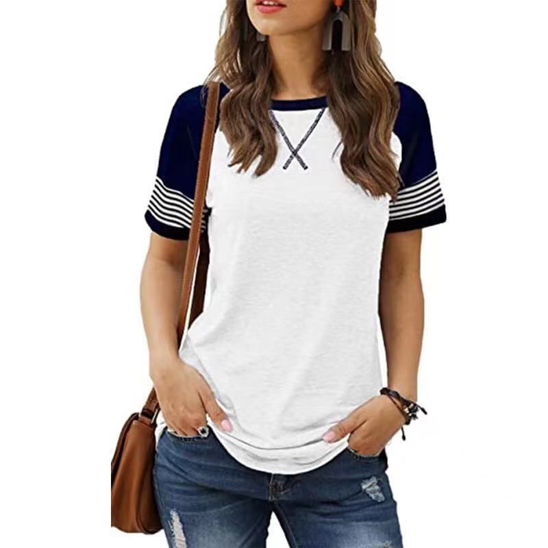 Cross border Amazon hot casual women's clothing new patchwork gradient short sleeved women's casual T-shirt white S