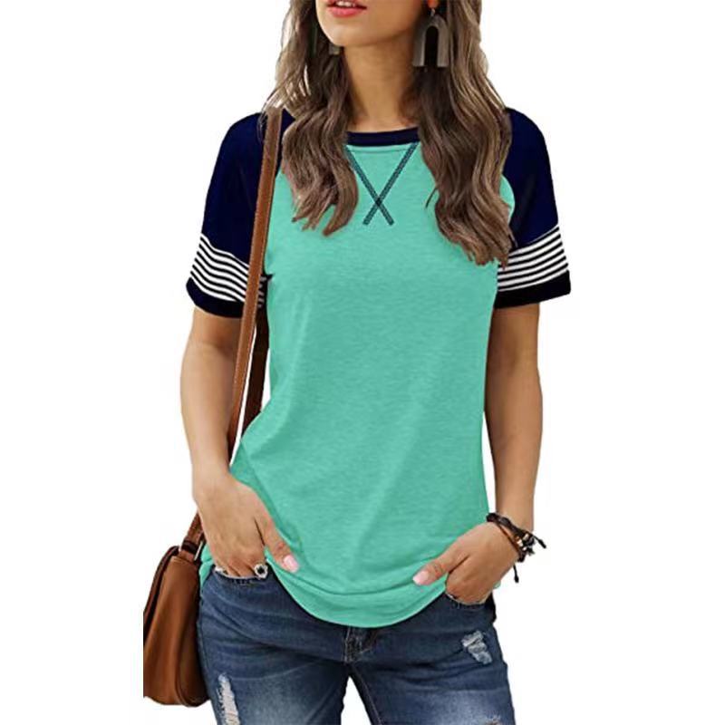Cross border Amazon hot casual women's clothing new patchwork gradient short sleeved women's casual T-shirt white S