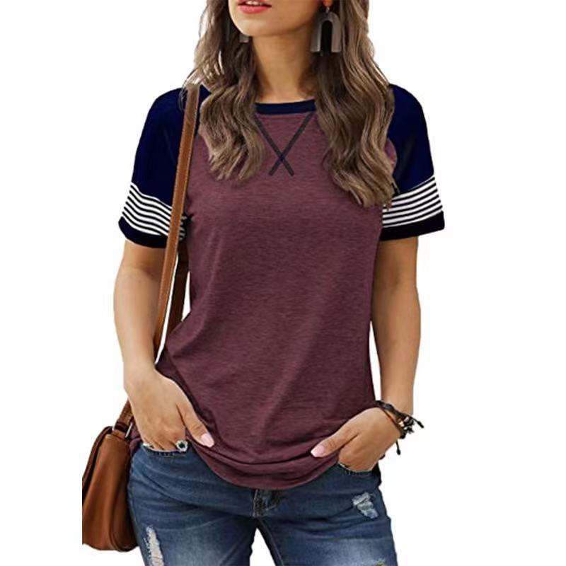 Cross border Amazon hot casual women's clothing new patchwork gradient short sleeved women's casual T-shirt white S