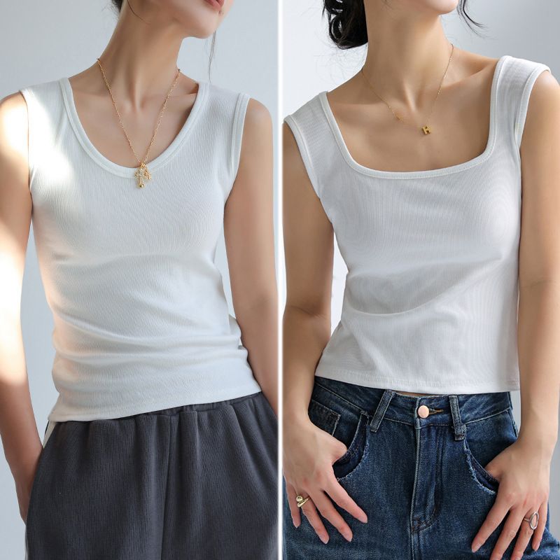 Wide shoulder square neck small camisole vest for women, reversible, worn inside and outside, summer 2025 new cross shaped bottom top black XL recommends 115-130 pounds