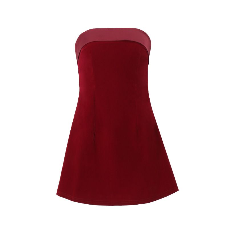 Bujia polyester clothing autumn and winter hot selling women's clothing fashion sexy spicy girl backless one neck slim fit strapless dress red S
