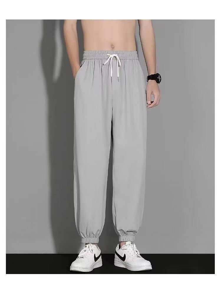 Tight leg sweatpants for men, loose fit, 9-inch summer thin design, sports and leisure quick drying pants in stock, foreign trade ice silk pants for men GK02 Deep Grey L