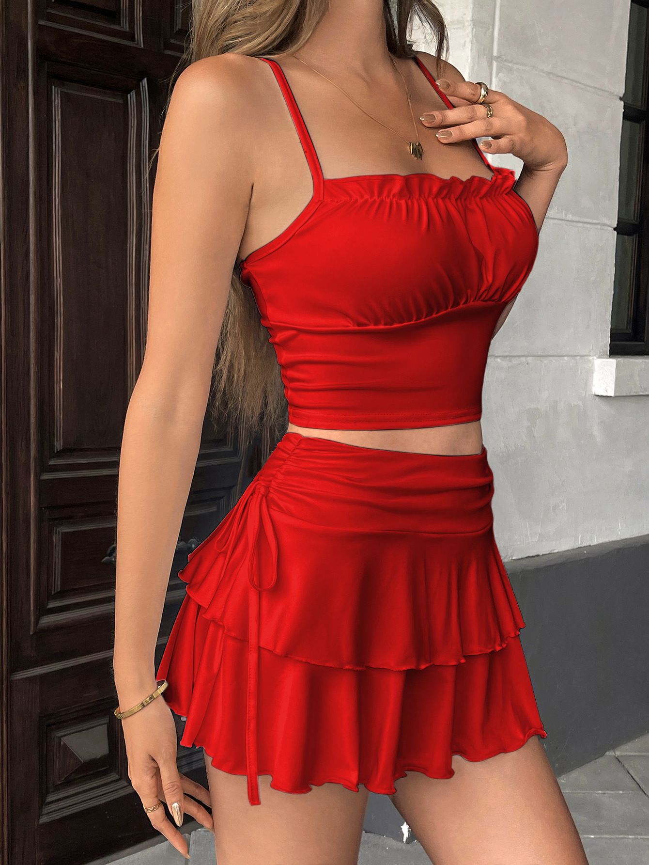 Cross border European and American women's clothing temperament commuting high-quality casual versatile half skirt women's half skirt women's summer high-end dress red S