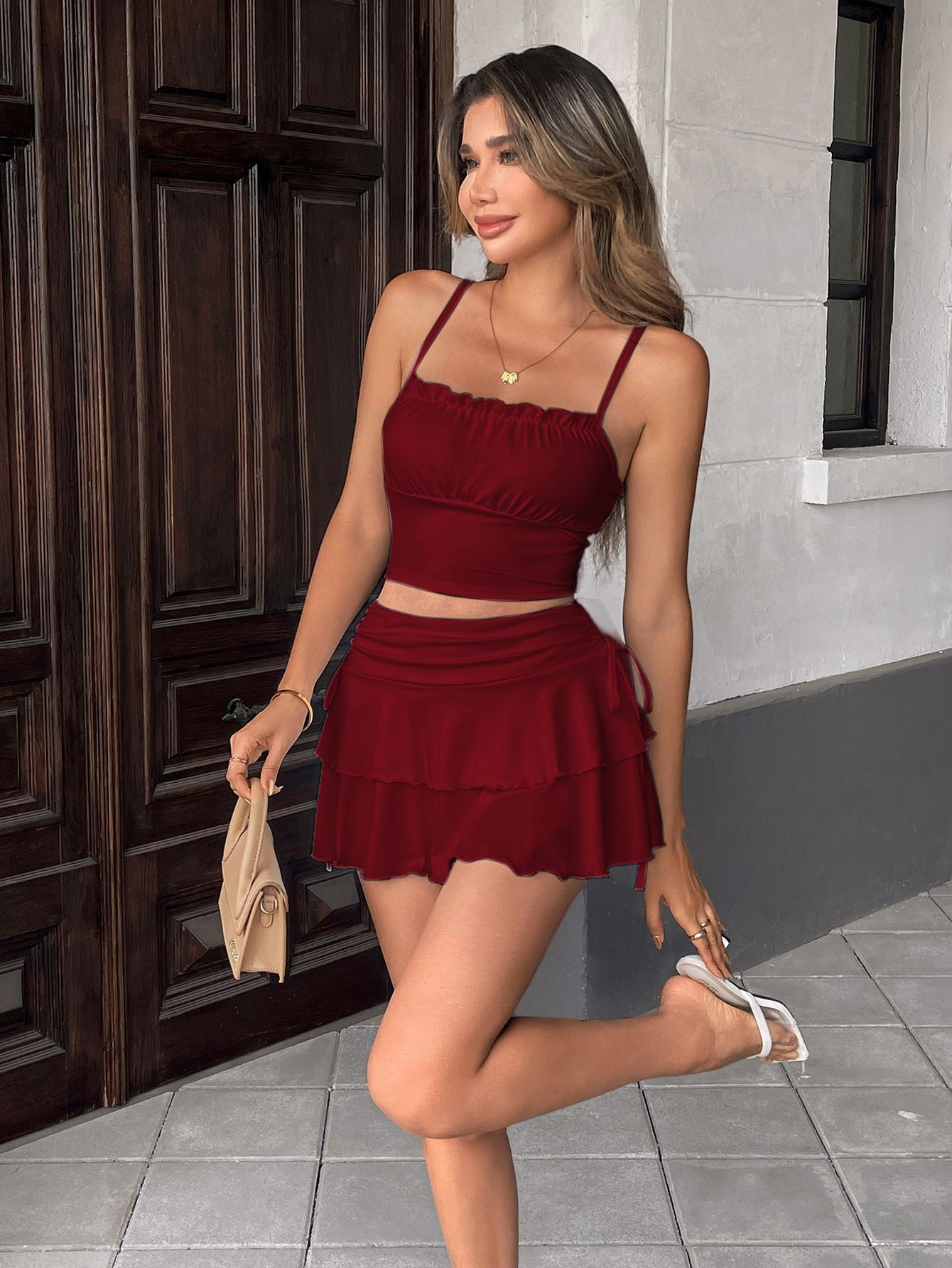 Cross border European and American women's clothing temperament commuting high-quality casual versatile half skirt women's half skirt women's summer high-end dress red S