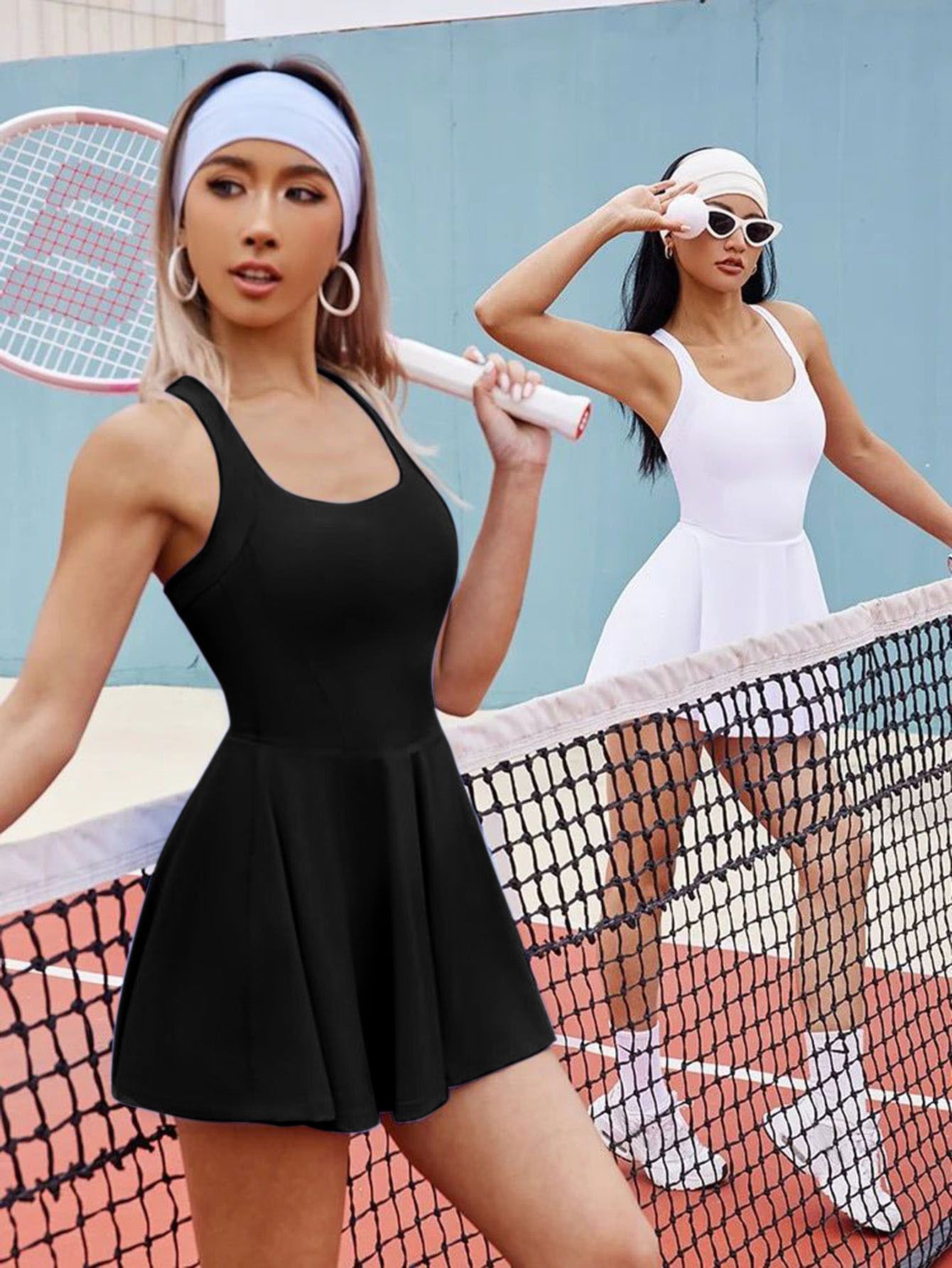 European and American summer one-piece anti glare tennis skirt sleeveless quick drying sports skirt fashionable sports style dress versatile white S