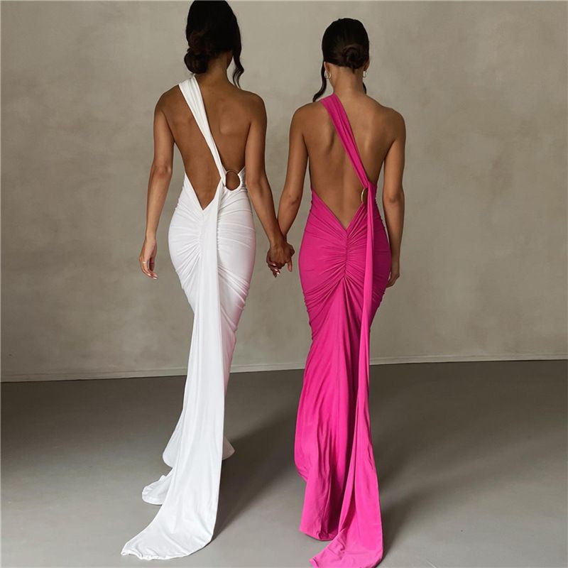 2024 Spring/Summer New Cross border Women's Dress with European and American Style, Sexy Bareback Hanging Neck, Hip Wrap, Slimming Evening Dress for Women red S