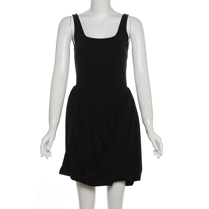 H24DS029 European and American Cross border Women's Summer New Collection Solid Color Sleeveless Tank Top High Waist Irregular Hemp Dress Style_1 S