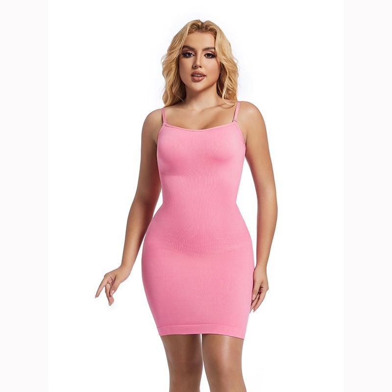 2*PC New hot selling dresses from Europe and America, women's summer pajamas, suspender, sexy base, plus size dress rose pink S