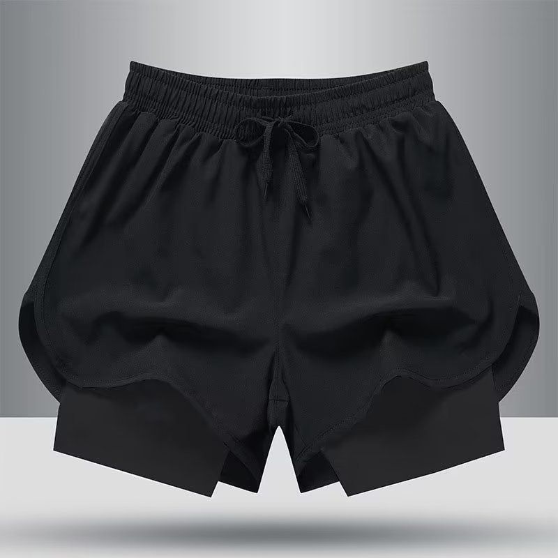 Summer new double-layer shorts, European and American muscle fitness swimming trunks, sports men's casual five quarter pants, outdoor sports pants Style_1 L