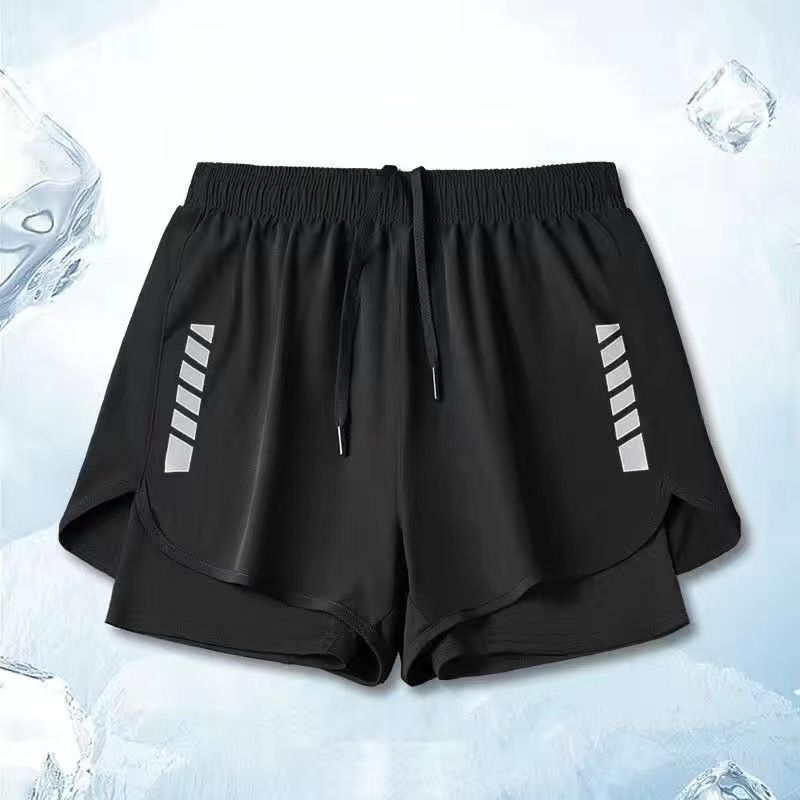 Summer new double-layer shorts, European and American muscle fitness swimming trunks, sports men's casual five quarter pants, outdoor sports pants Style_1 L