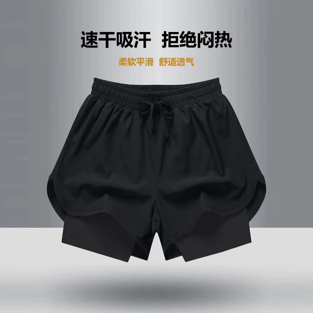 Summer new double-layer shorts, European and American muscle fitness swimming trunks, sports men's casual five quarter pants, outdoor sports pants Style_1 L
