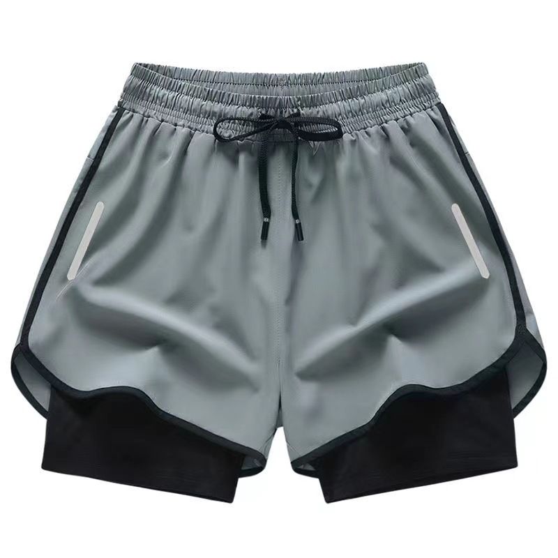 Summer new double-layer shorts, European and American muscle fitness swimming trunks, sports men's casual five quarter pants, outdoor sports pants Style_1 L