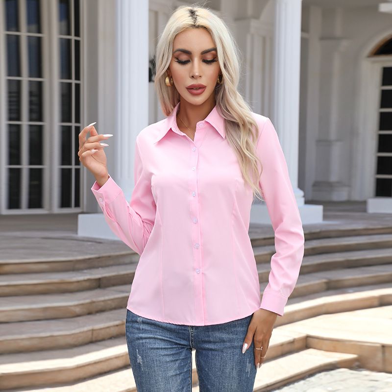 2025 Cross border Amazon Europe and America New Foreign Trade Women's Fashion Casual Long Sleeve Cardigan Buckle Shirt Top for Women blue S