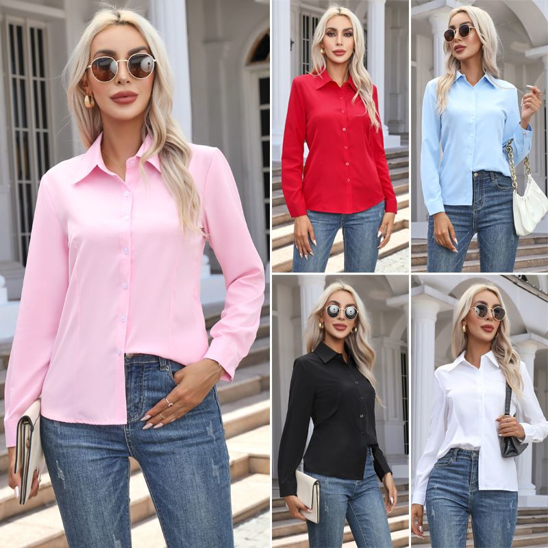 2025 Cross border Amazon Europe and America New Foreign Trade Women's Fashion Casual Long Sleeve Cardigan Buckle Shirt Top for Women blue S