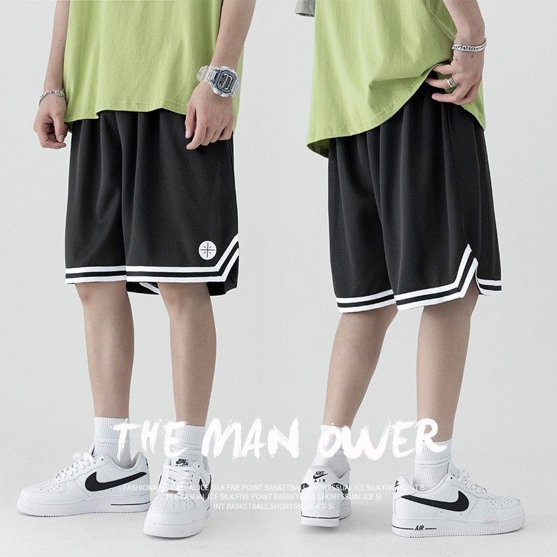 Sports shorts for men, loose ice silk casual basketball pants, summer thin style, trendy wide leg, night run, five inch shorts Style_1 L