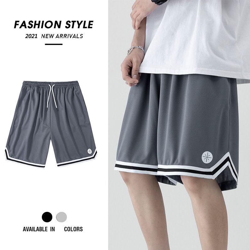 Sports shorts for men, loose ice silk casual basketball pants, summer thin style, trendy wide leg, night run, five inch shorts Style_1 L