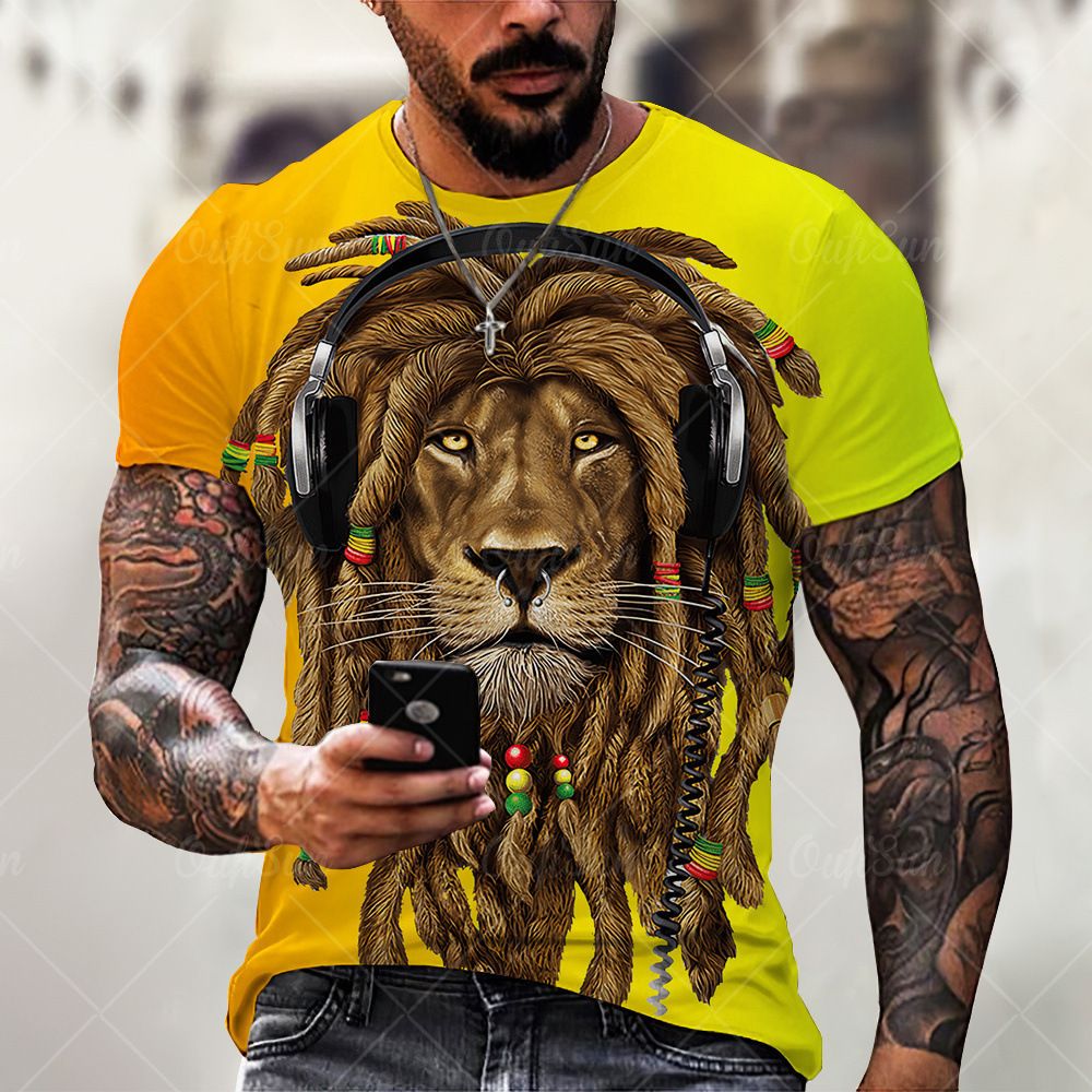 Summer cross-border T-shirt fashion new animal lion graffiti painted printed children's clothing trend short sleeved sports 3D T-shirt Style_1 S