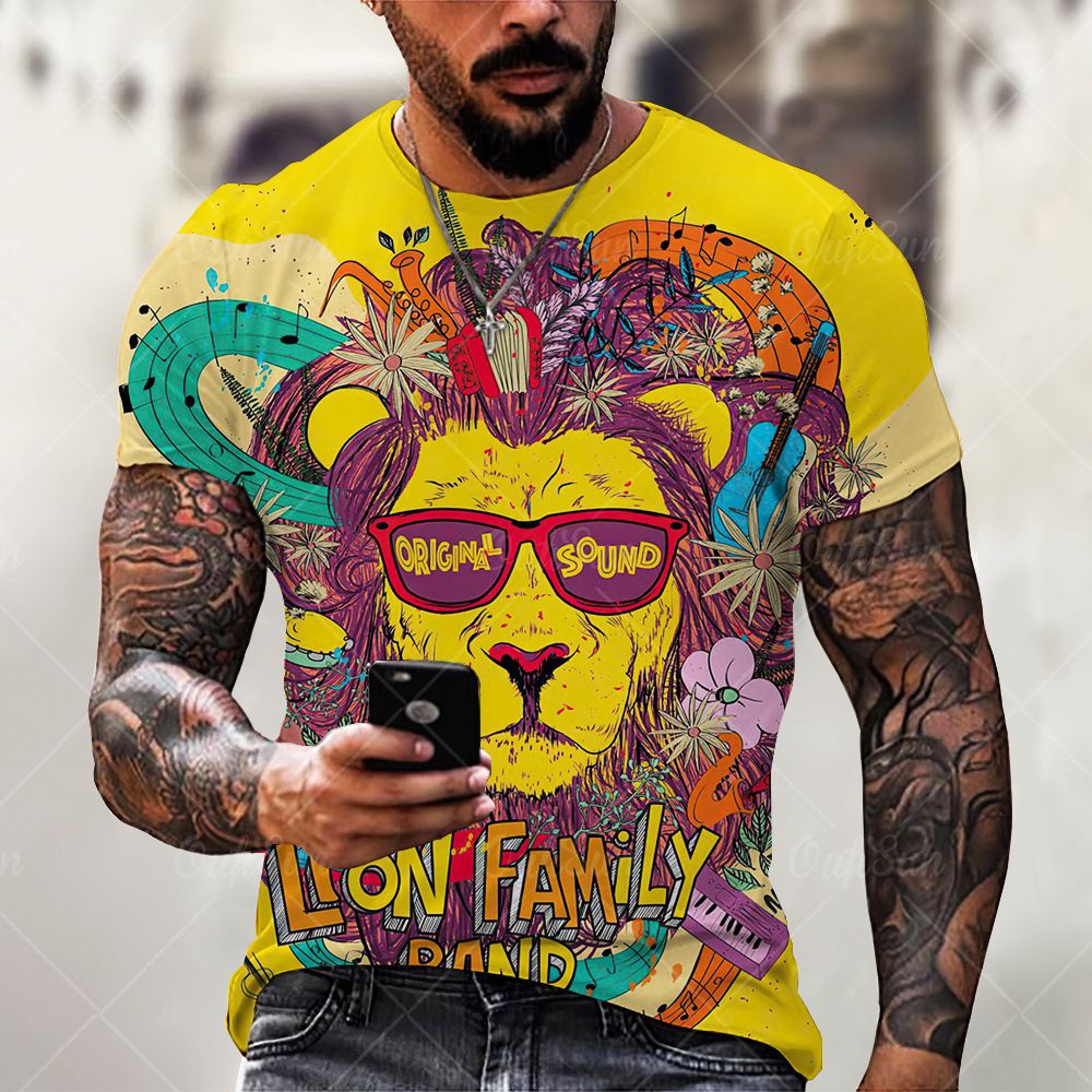 Summer cross-border T-shirt fashion new animal lion graffiti painted printed children's clothing trend short sleeved sports 3D T-shirt Style_1 S