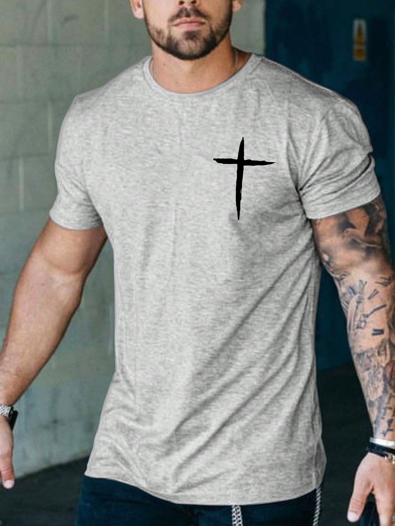Men's casual short sleeved T-shirt loose round neck 3D digital printed rose minimalist pullover top cross-border summer Style_1 S