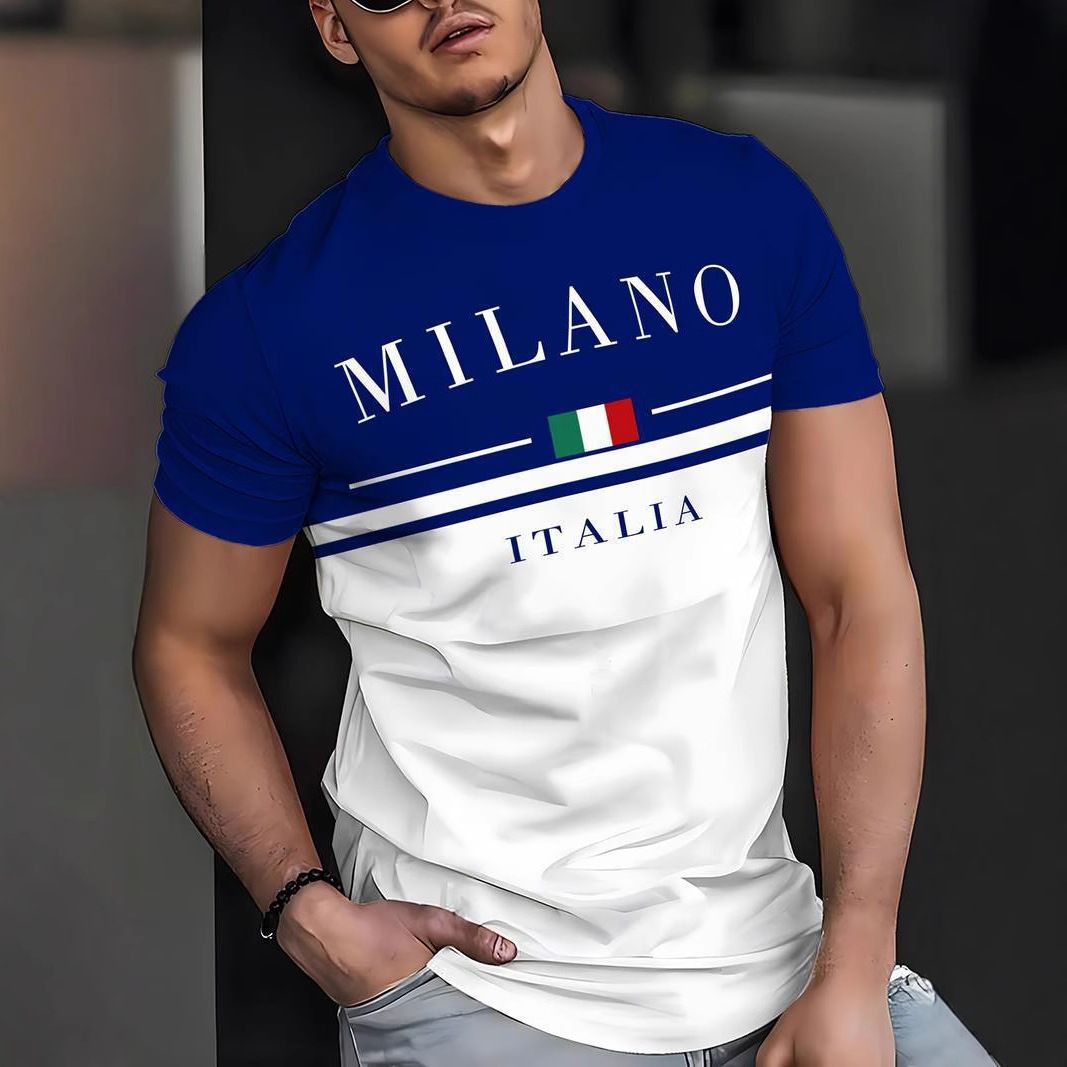 Cross border Paris letter printed men's T-shirt trendy short sleeved summer hot selling round neck top sports casual short sleeved shirt Style_1 S