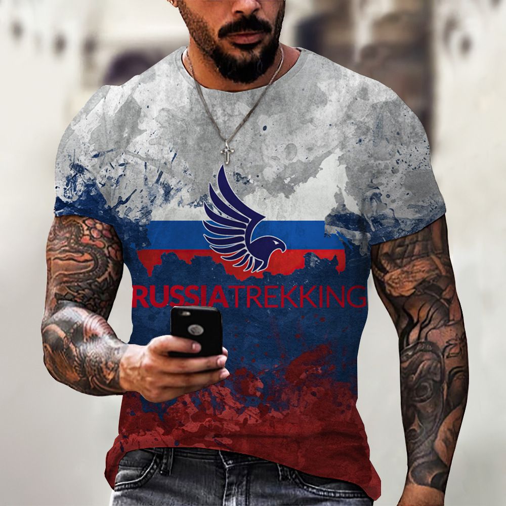 Fitsby Russian Bear 3D Printed Men's T-shirt Summer Round Neck Russian Flag Short Sleeve Men's Street Top Bear-31902 S