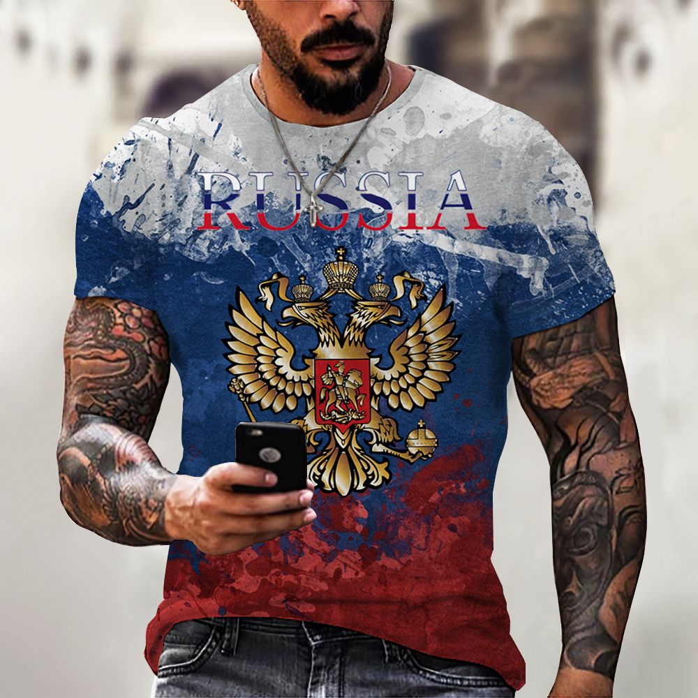 Fitsby Russian Bear 3D Printed Men's T-shirt Summer Round Neck Russian Flag Short Sleeve Men's Street Top Bear-31902 S