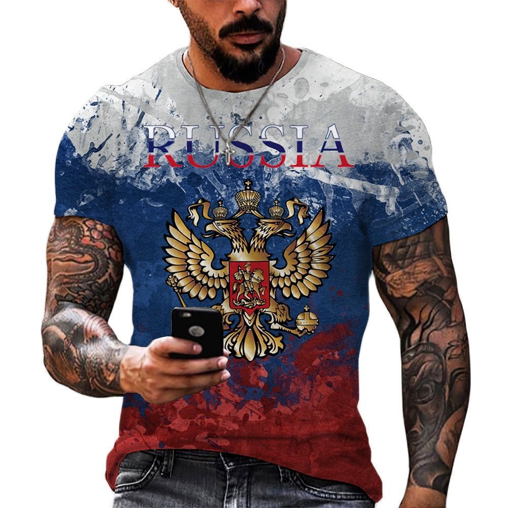 Fitsby Russian Bear 3D Printed Men's T-shirt Summer Round Neck Russian Flag Short Sleeve Men's Street Top Bear-31902 S