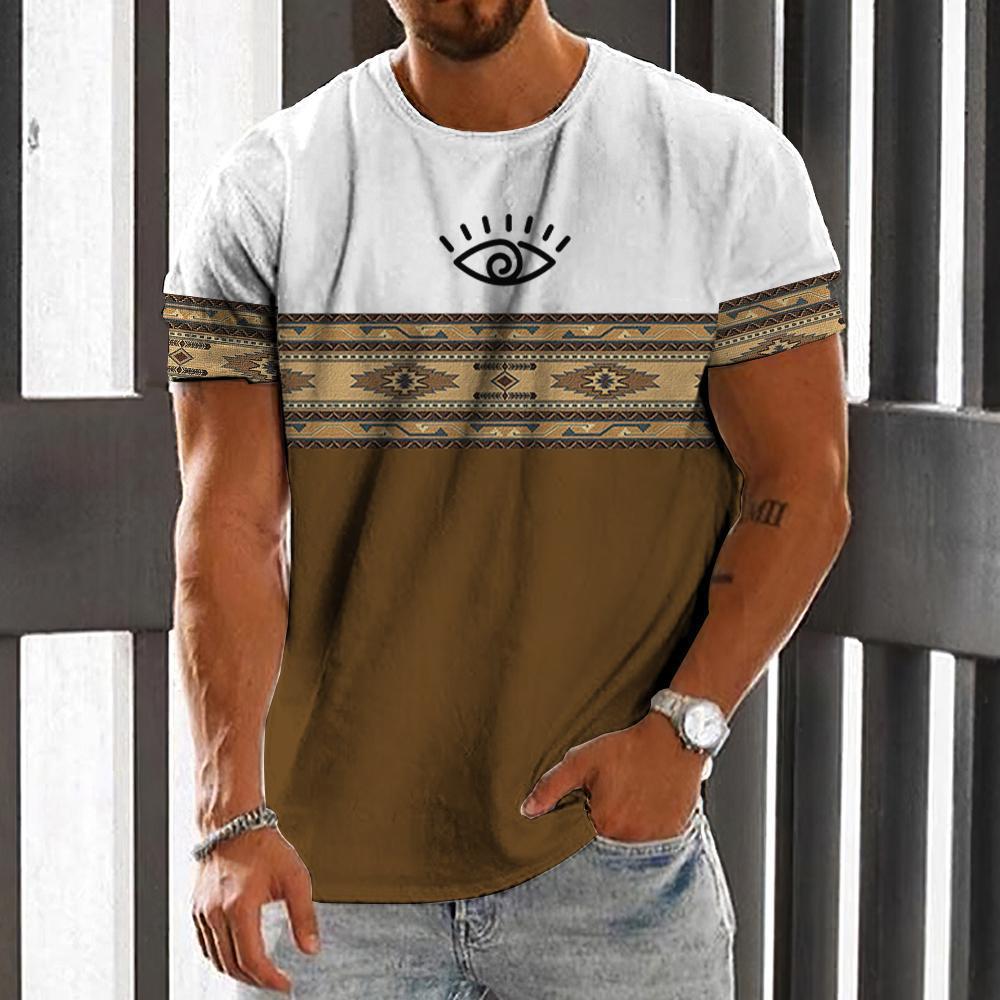 African men's clothing, big stone T-shirt, traditional clothing, short sleeved casual retro street wear, retro ethnic style 20240218-44 S