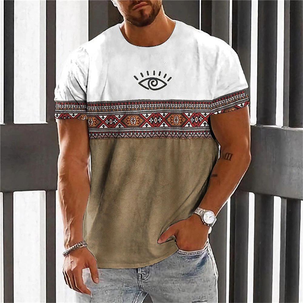 African men's clothing, big stone T-shirt, traditional clothing, short sleeved casual retro street wear, retro ethnic style 20240218-44 S