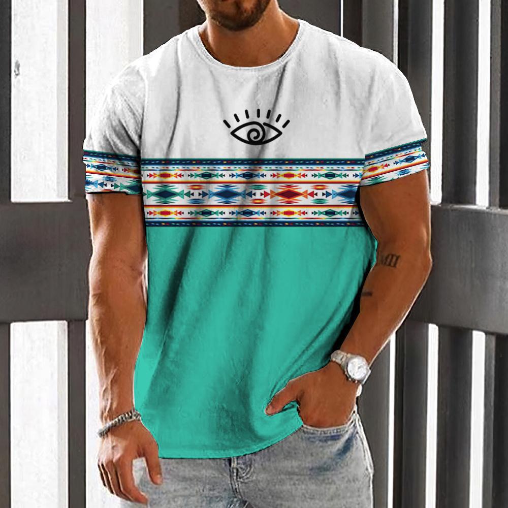 African men's clothing, big stone T-shirt, traditional clothing, short sleeved casual retro street wear, retro ethnic style 20240218-44 S