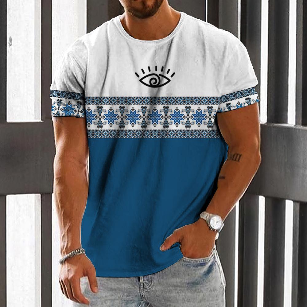 African men's clothing, big stone T-shirt, traditional clothing, short sleeved casual retro street wear, retro ethnic style 20240218-44 S