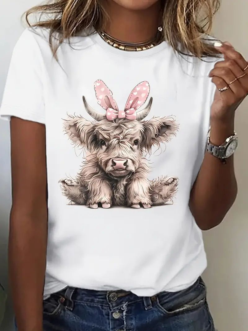 Cross border TEMU women's short sleeved Amazon AliExpress shrimp skin European and American animal print round neck T-shirt women's top B1 S