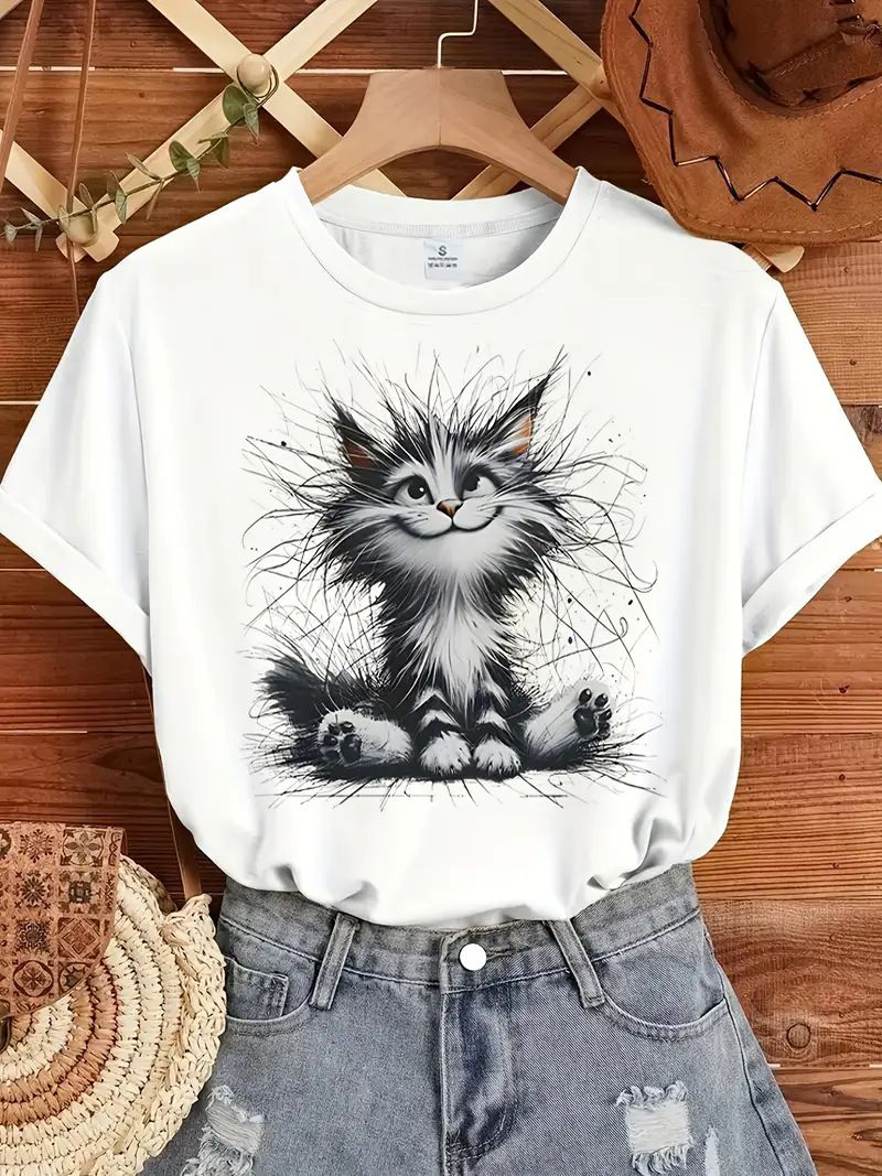 Cross border TEMU women's short sleeved Amazon AliExpress shrimp skin European and American animal print round neck T-shirt women's top B1 S