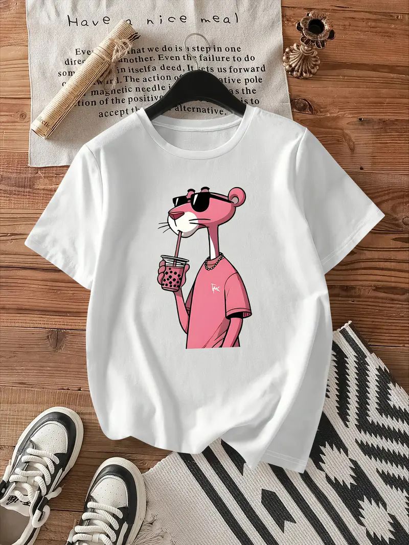 Cross border TEMU women's short sleeved Amazon AliExpress shrimp skin European and American animal print round neck T-shirt women's top B1 S