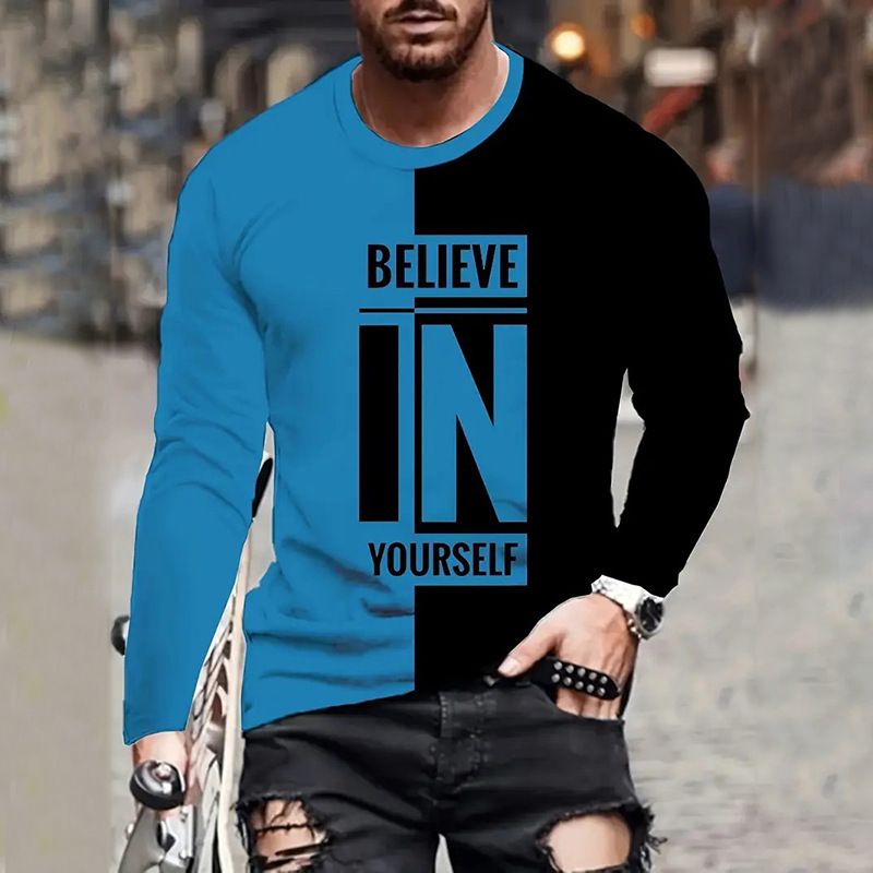 2025 Cross border Leisure Gradient Color Printed Men's Fashion Versatile Leisure Long Sleeve T-shirt Source Factory CX-LWA19381 S