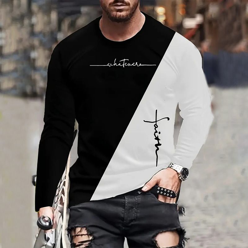 2025 Cross border Leisure Gradient Color Printed Men's Fashion Versatile Leisure Long Sleeve T-shirt Source Factory CX-LWA19381 S