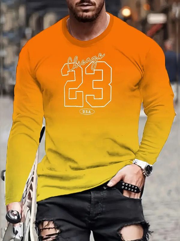 2025 Cross border Leisure Gradient Color Printed Men's Fashion Versatile Leisure Long Sleeve T-shirt Source Factory CX-LWA19381 S